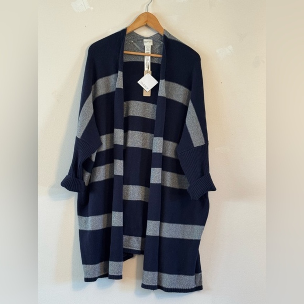 Zenergy Navy and Gray Striped Cardigan jacket